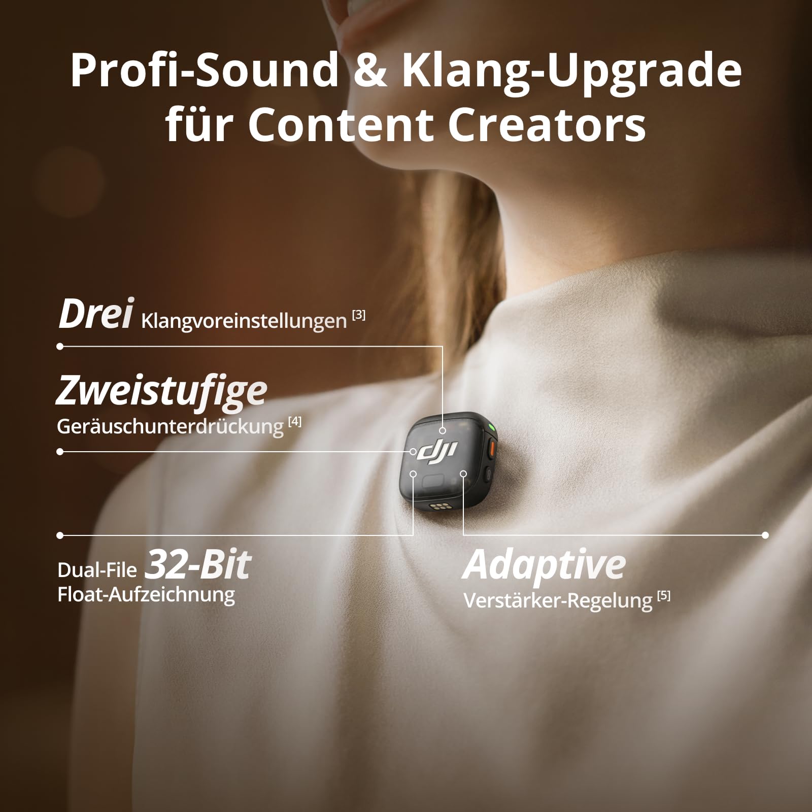 DJI Mic 3 (1 Sender + 1 Empfänger), drahtloses Lavalier-Mikrofon für iPhone/Kamera/Android, Ultraleicht, verlängerte Laufzeit & Schnellladung, 400 m Übertragung 3