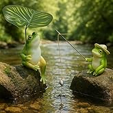 Coolcapis 2pcs Frog Statue for Garden, Frog Garden Decor Outdoor Green Figurine Yard Outside Decoration Resin Sculpture