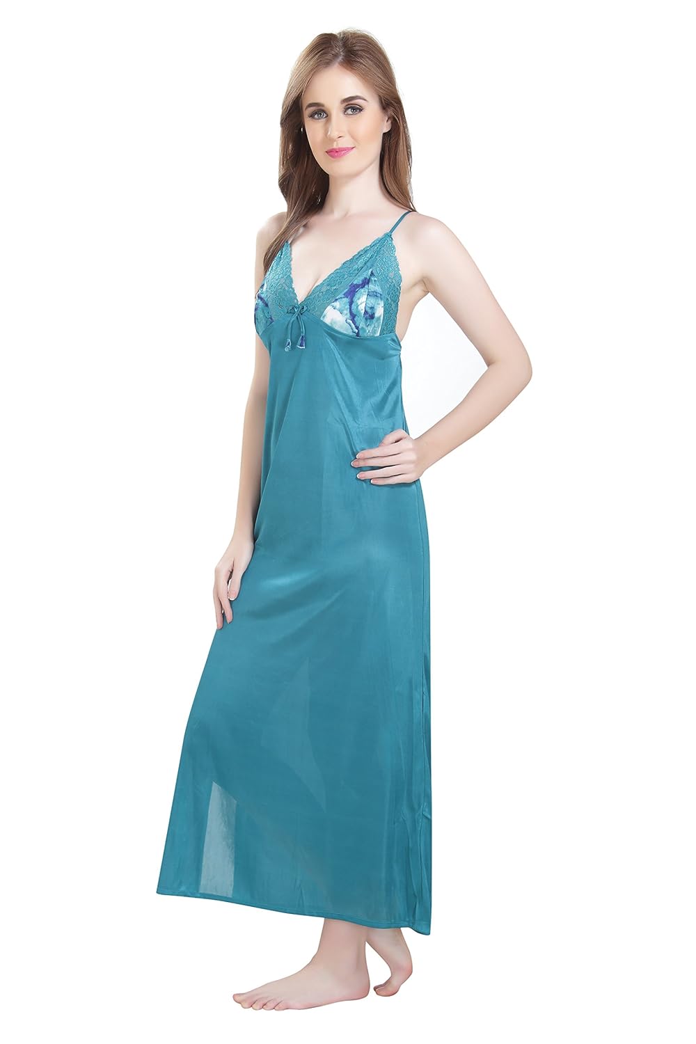 av2 women satin nighty with lace & printed robe 1380