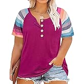 RITERA Womens Plus Size Shirts Short Sleeve Tops Basic Crewneck T Shirts Button Tee XL-5XL