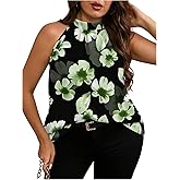 SOLY HUX Women's Plus Size Floral Halter Tank Top Sleeveless Flowy Summer Going Out Shirts