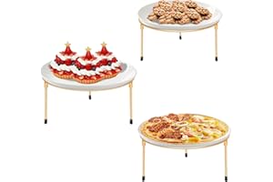 HPC DEC R OUR HAPPY PLACE HPC DECOR Set of 3 Gold Metal Wire Pizza Pan Riser Stands-Round Pizza Tray Riser Rack ,Tabletop Display Racks for Food Platter Tray- Metal Display Stands,Pizza Rack Tray for Home,Restaurant and Party.