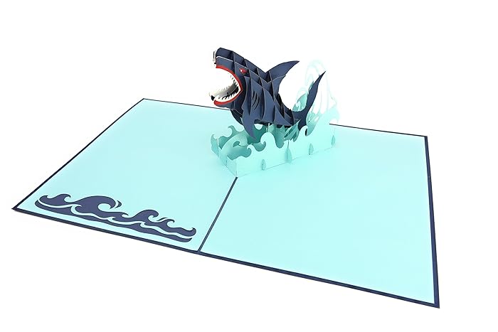 PopLife Great White Shark 3D Fathers Day Pop Up Card - Ocean Birthday Pop Up Father's Day Card, Congratulations, Get Well - Fold Flat for Mailing - for Friend, for Daughter, for Husband, for Son