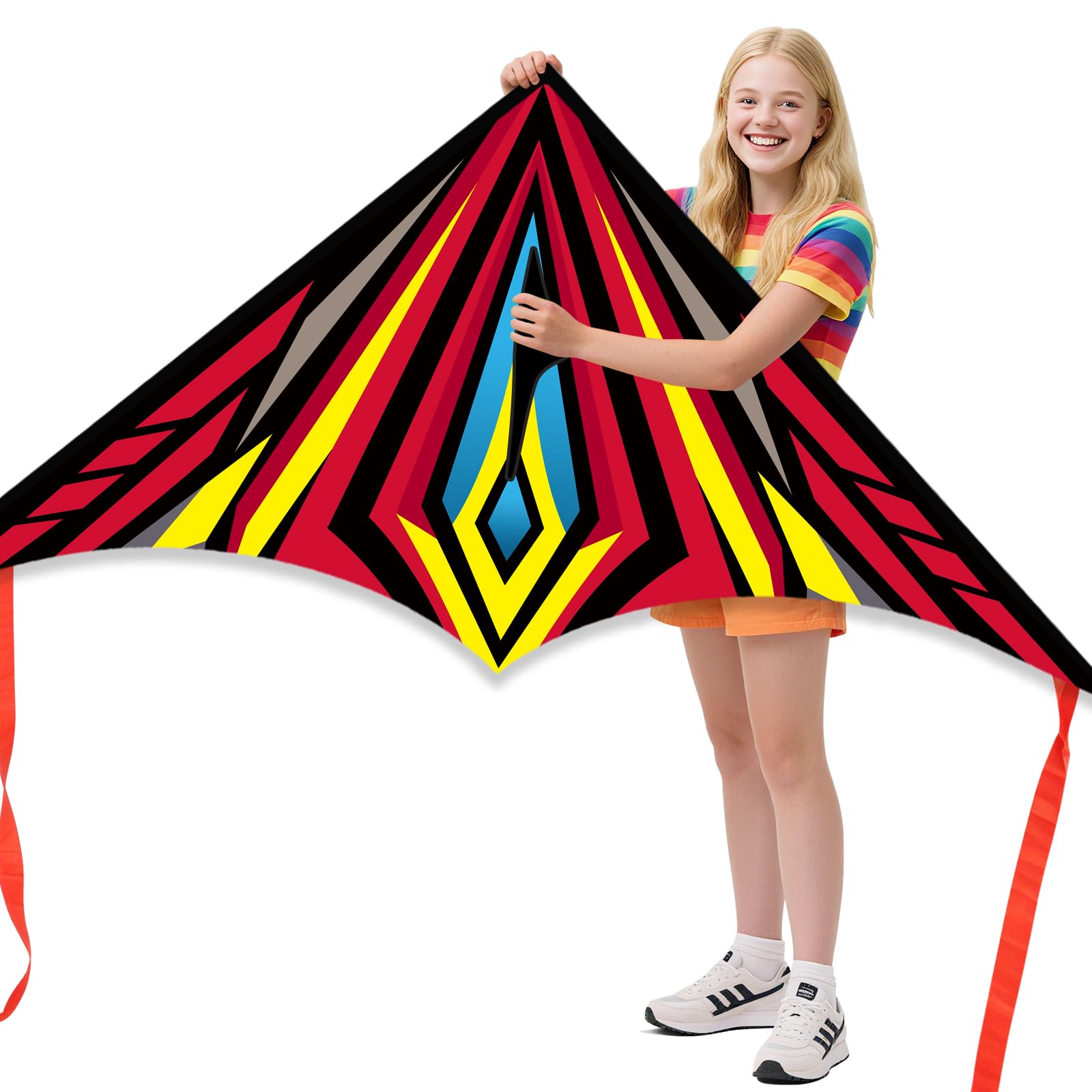 Larilook Delta Kites for Kids and Adults, Easy to Fly Kite, beginner kites for kids ages 4-8,Kite Handle and Line Included, (Red-A)