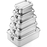 Umigy 5 Pcs Stainless Steel Food Containers 550/850/1200/1400/2400 ml Metal Bento Lunch Box Stainless Steel Food Storage Containers, Lockable Clips to Leak Proof, Reusable Dishwasher Snack Boxes