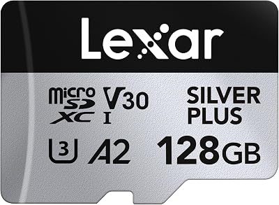 Lexar Silver Plus 128GB Micro SD Card UHS-I A2 V30 U3 205MB/s Card + Adapter
