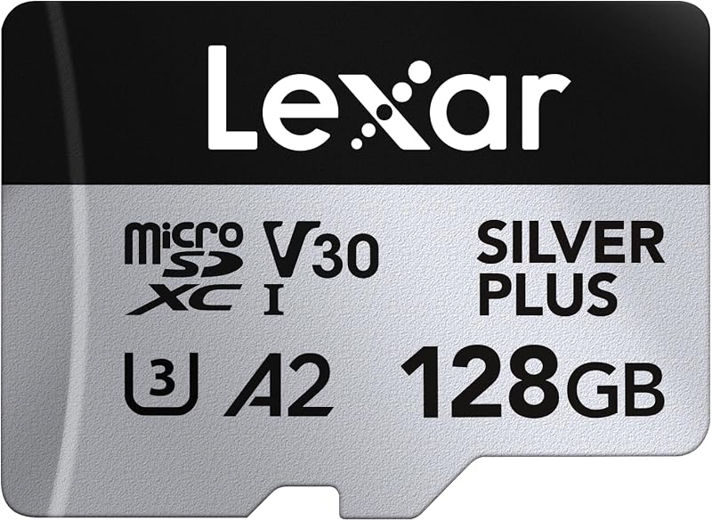 Lexar Silver Plus 128GB Micro SD Card UHS-I A2 V30 U3 205MB/s Card + Adapter