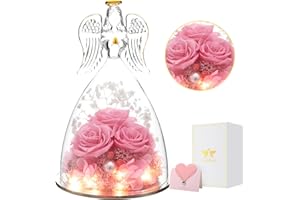 ANWEAO Birthday Gifts for Her, Glass Angel Figurine with Three Rose Gifts, Preserved Forever Real Rose Gifts for Women, Angel Guardian with Rose, Gifts for Valentine Mothers Day