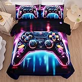 Helloosuu 5PCS Gaming Comforter Sets Twin,Gaming Bedding Set for Boys Teens Kids,Game Controller Bed in a Bag with Flat Sheet Fitted Sheet Pillowcase,Twin Comforter Set for Boys