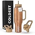 Coldest Tumbler with Handle and Straw Lid | 3 Lids Insulated Reusable Stainless Steel Water Bottle Travel Mug | Gifts for Women Him Her | Limitless Collection (46 oz, Executive Wood)