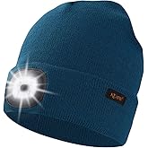 Keains Unisex Beanie with The Light ，Rechargeable LED Headlamp Cap， Warm Knit Hats for Winter Safety Gifts for Men Women Dad