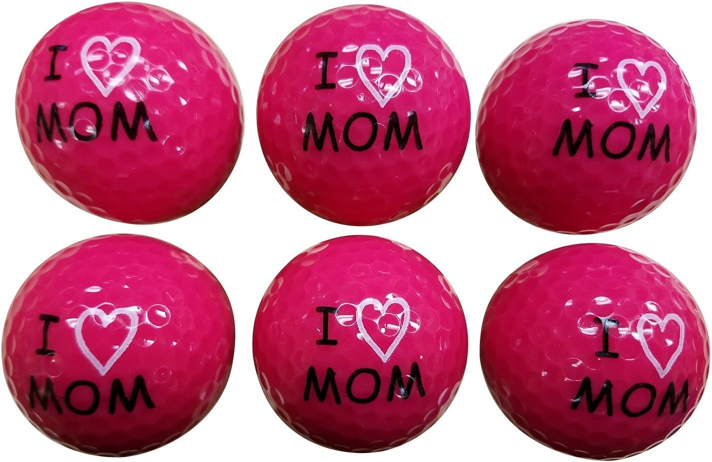 BZANY I Love Mom Mother's Day Hot Pink Golf Balls (6 Pack