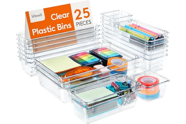 Lifewit Drawer Organizer, Clear Makeup Organizer, Plastic Desk Organizer and Storage for Makeup, Jewelries, Bedroom, Bathroom