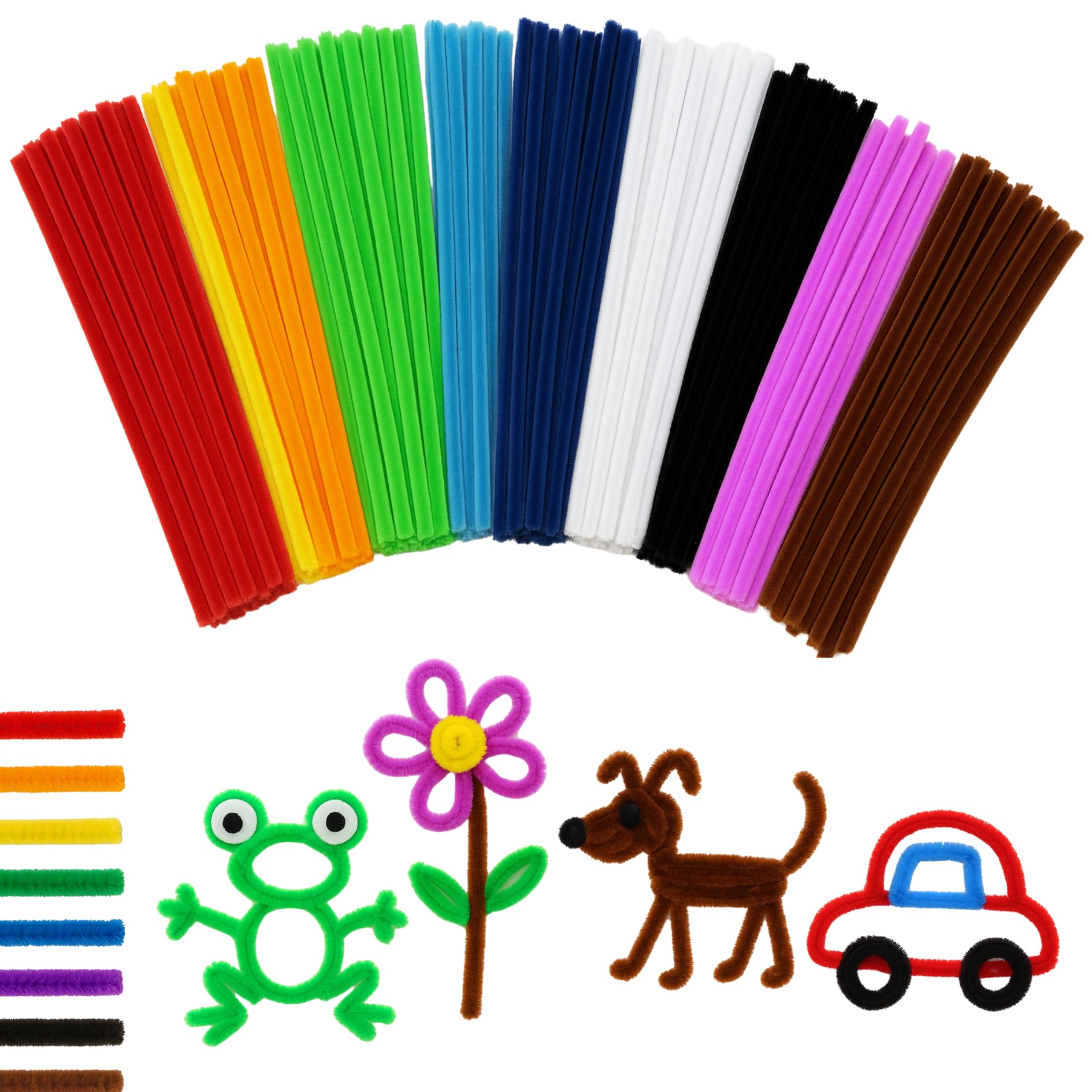 Pipe Cleaners for Craft – Fuzzy Pipe Cleaners 500 Pack Chenille Stems 15cm x 6mm | Coloured in 10 Colours for Kids Arts and Crafts, School Projects