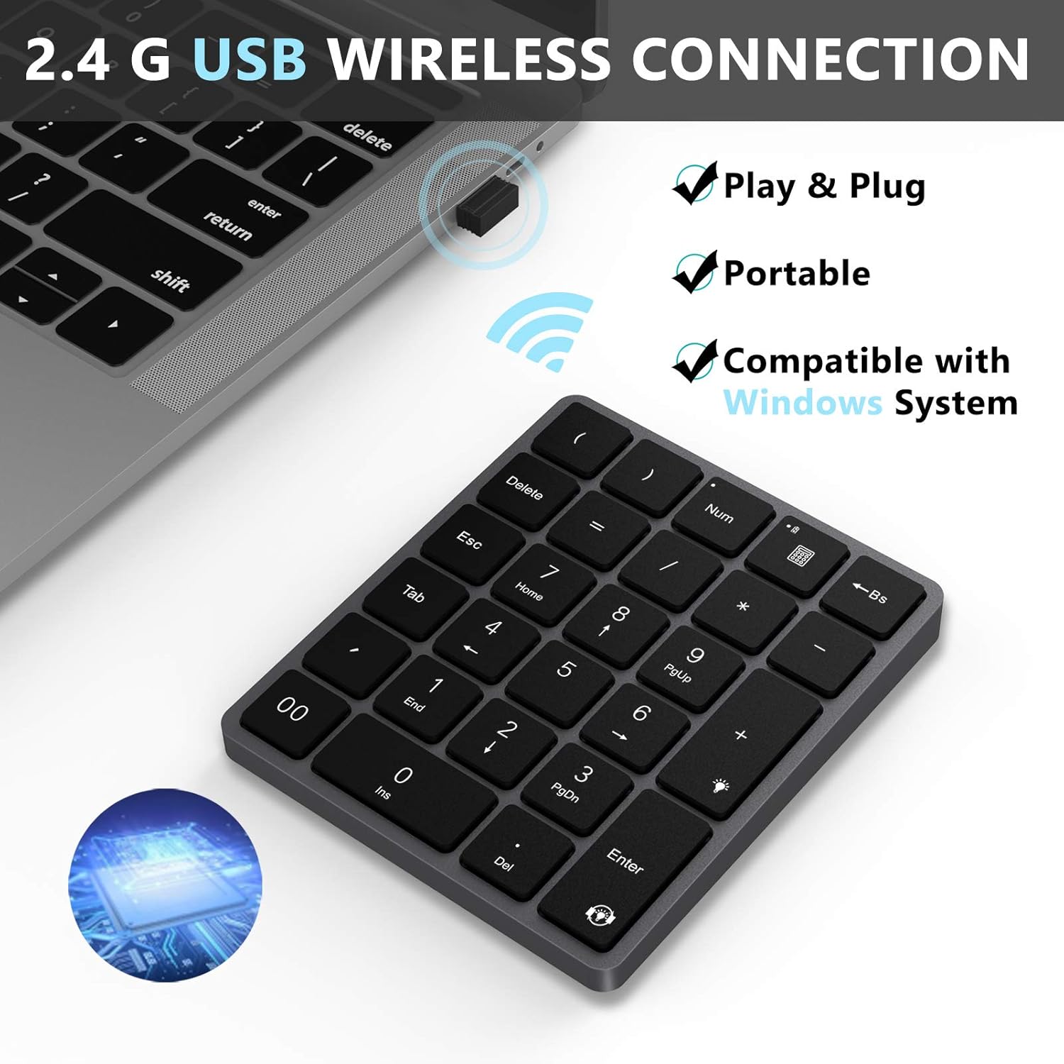 2.4 G USB Backlit Numeric Keypad, Jelly Comb Wireless Rechargeable