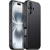 GESIHOPY for iPhone 16 Case Carbon Fiber,Fits MagSafe, Military-Grade Drop Cover,Sturdy Carbon Fiber for iPhone 16 Phone case,Supports Wireless Charging, Black/Grey(Twill)