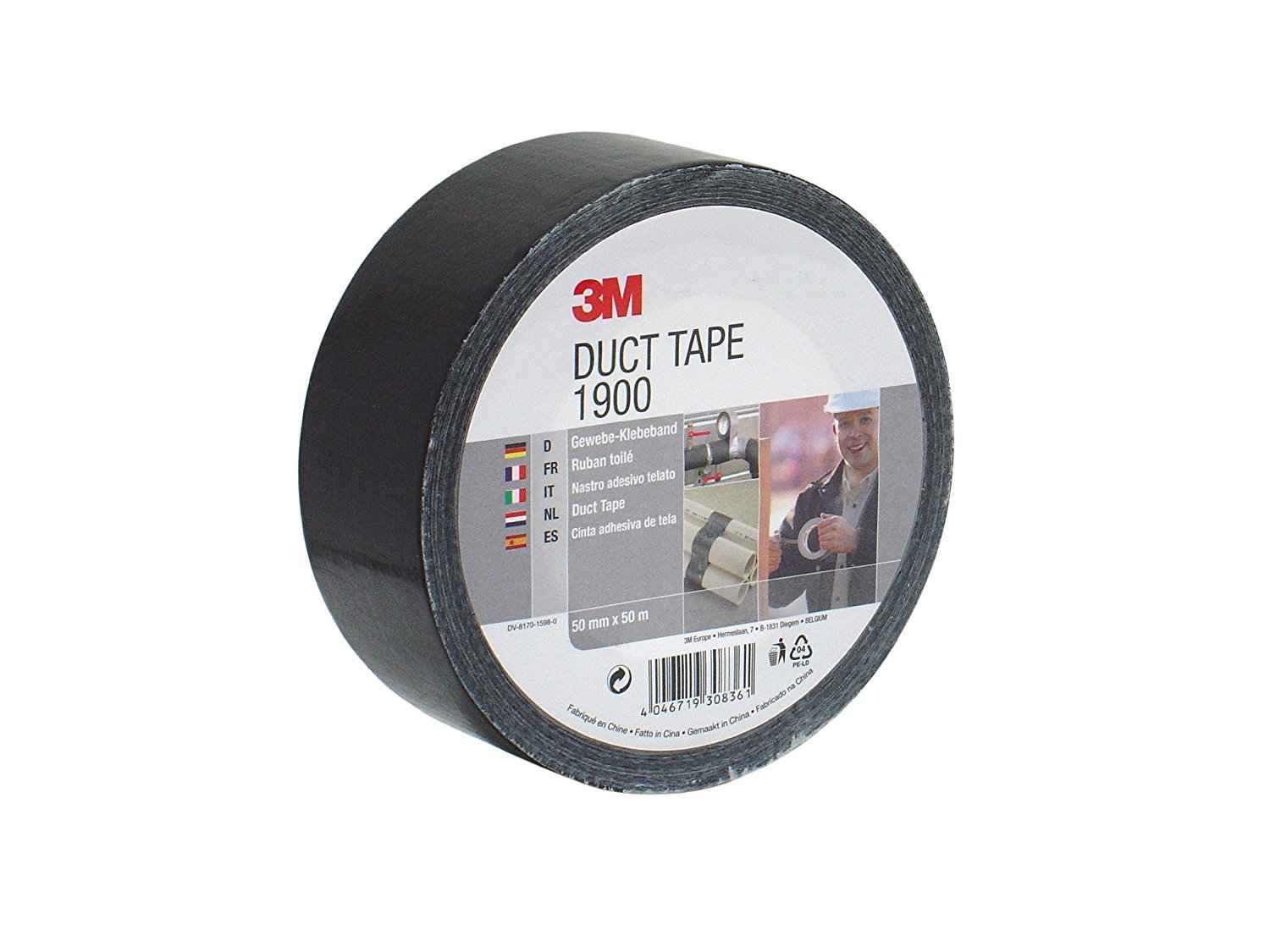 3M 1900S50 Value Duct Tape, Black, 50 mm
