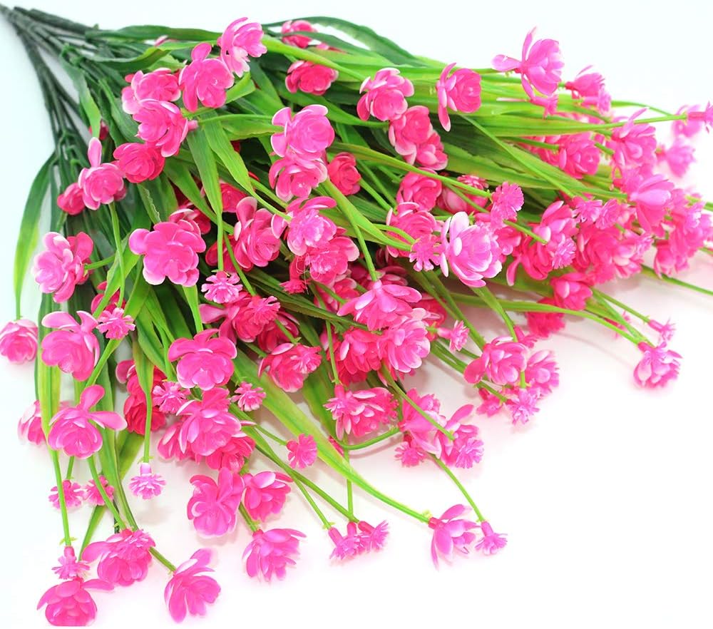 Shiwaki 5Pcs Artificial plant 7-prong spring grass gypsophila bouquet decoration for Indoor Outside Hanging Planter Wedding Farmhouse Decor(Pink) - Image 3