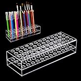 HESHUYU Acrylic Pen Display Holder - 48-Slots 12mm Stand for Art Paint Brush, Makeup Brush - Clear Pencil Display Rack for Desk