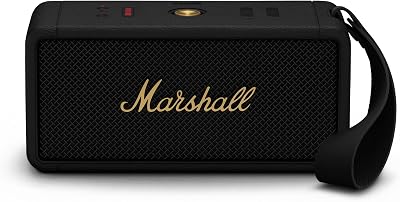 Alto-falante portátil sem fio bluetooth marshall middleton, mais de 20 horas de reprodução portátil, ip67 à prova d'água, preto e latão