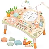Activity Table Montessori Toys for 1+ Year Old, 9-in-1 Baby Activity Center Toy 12-18 Months with Shape Sorter Bead Maze, Kid
