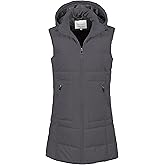 Chrisuno Women's Long Warm Puffer Vest Fleece Sleeveless Vests Waterproof Outerwear With Removable Hood