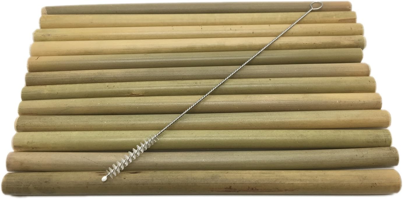 Natural Bamboo Drinking Straws 7 Inch Set of 12 Reusable Bamboo Straws Includes 1pc Cleaning Brushes Sustainable for Home and Work, MrBambu