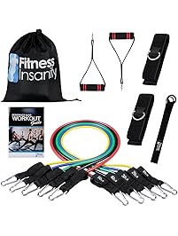 Fitness Insanity Resistance Band Set - Include 5 Stackable Exercise Bands with Waterproof Carrying Case, Door Anchor Attachment, Legs Ankle Straps and Exercise Guide Ebook - 100% Life Time Guarantee