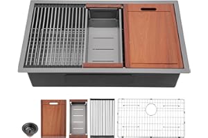 28 Black Stainless Kitchen Sink, Sarlai 28 Inch Undermount Kitchen Sink Workstation Gunmetal Black 16 Gauge Stainless Steel Single Bowl 10" Deep Under Counter Kitchen Sink Basin