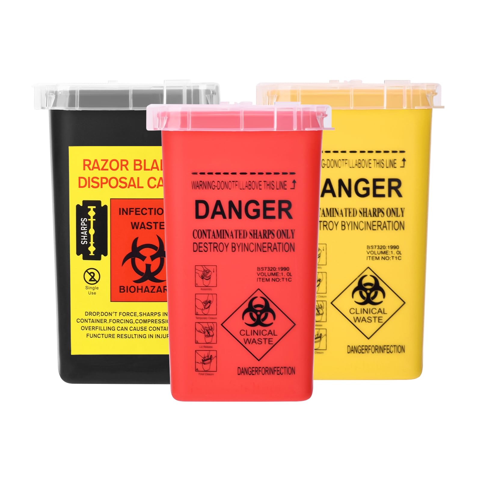 BAMTTOO 3pcs Needle Disposal Box Containers Tattoo Disposal Collector Sharps Container Waste Boxes for Tattoo Supplies and Equipment (Mixed Color)