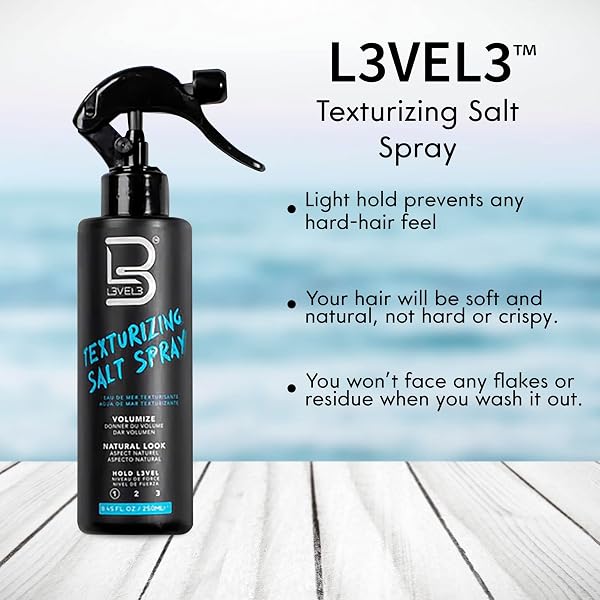 L3 LEVEL 3 SEA SALT TEXTURIZING SPRAY – CREATES BEACHY WAVES AND TEXTURE – CASUAL HAIR FINISH (8.45 FL OZ)