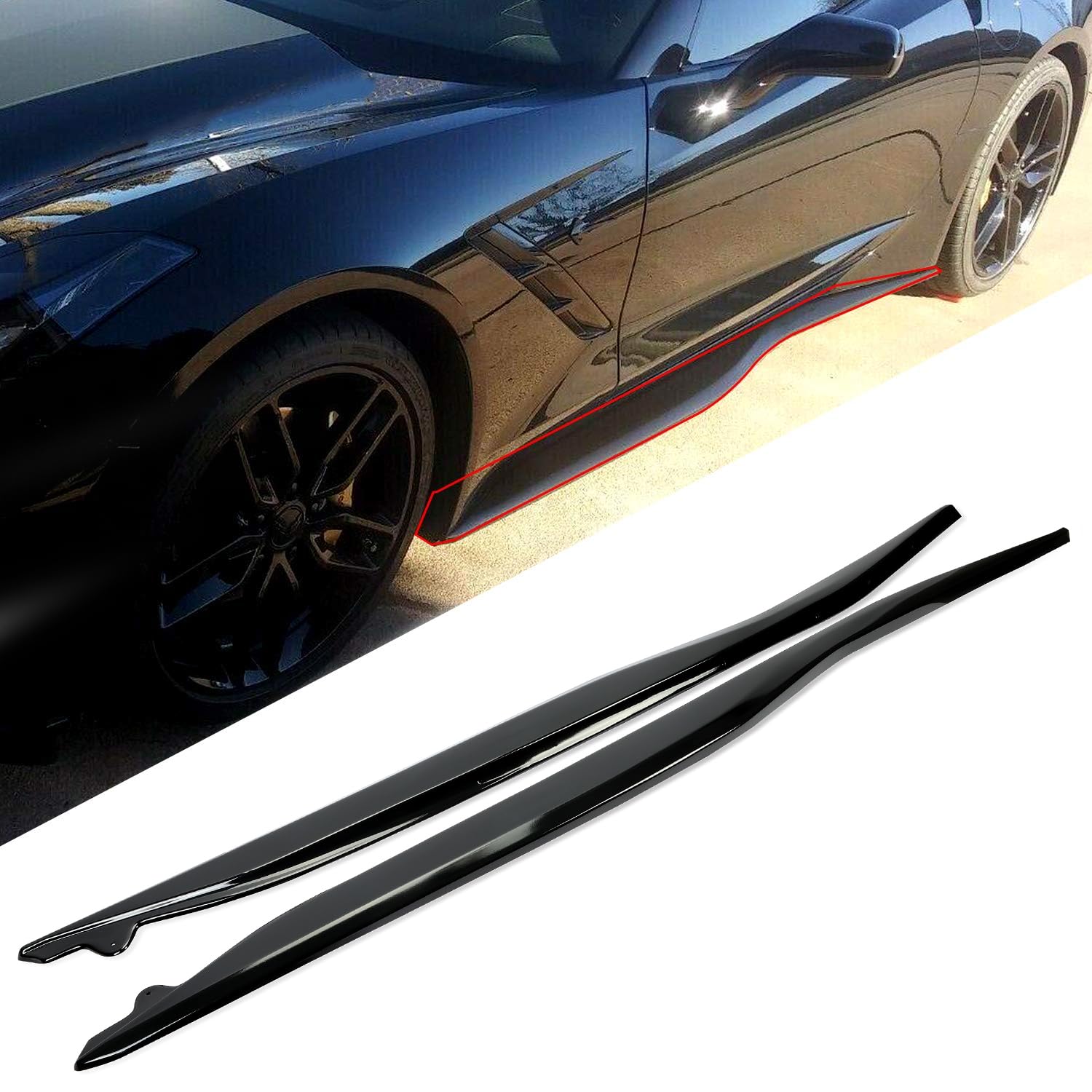 Photo 1 of ***used***ECOTRIC Side Skirts Replacement Compatible with 2014-2019 Corvette C7 Stingray Z06 ZR1 Z51 Grand Sport 2 Door Coupe Extension Rocker Panels Guard Side Part Glossy Black