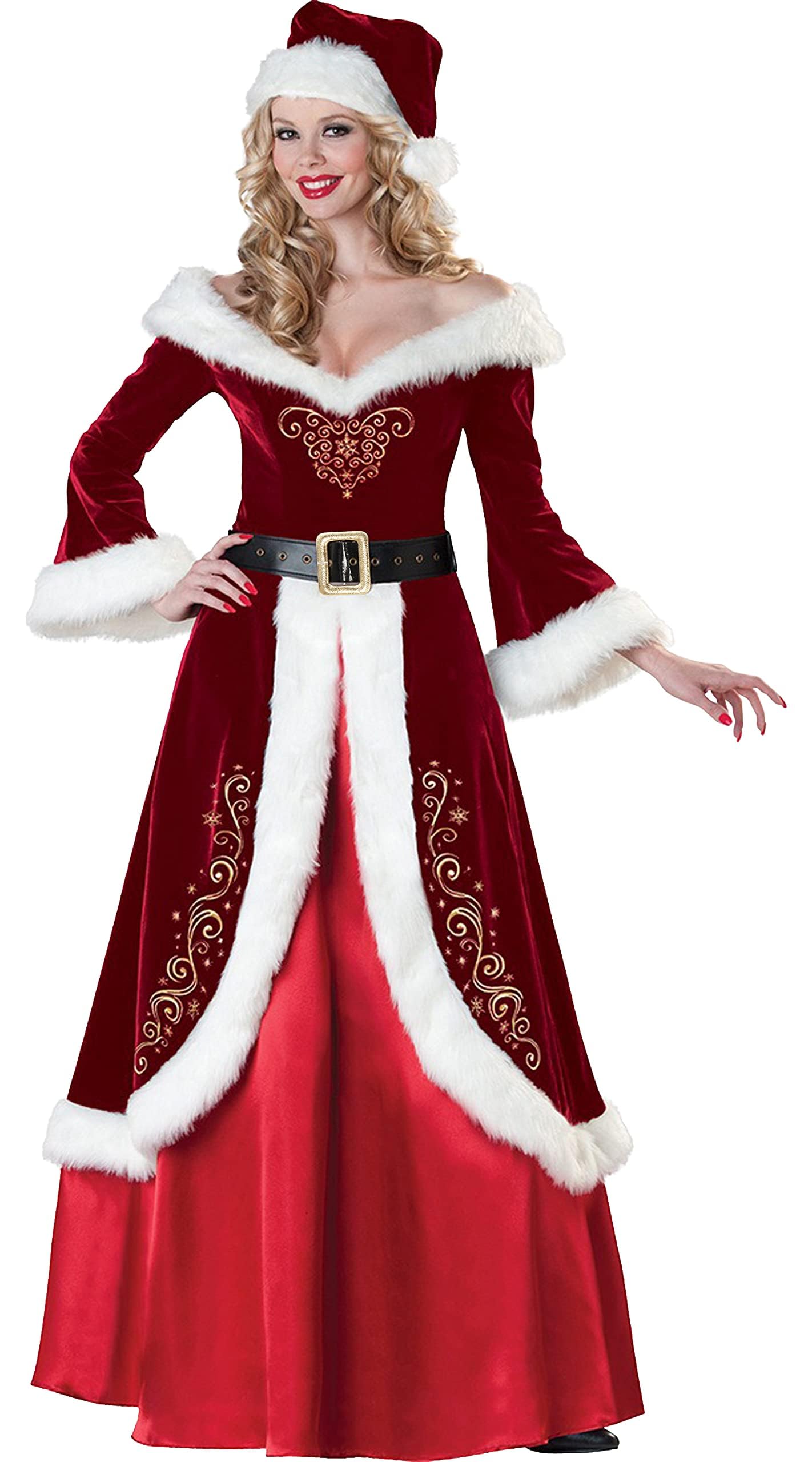 GEMVIE Women's Vintage Christmas Dress Ladies Mrs Santa Claus Costume Xmas Party Mrs Claus Dress