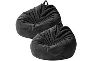 Tranqun 2 Pcs Bean Bag Cover Stuffed Animal Storage Bean Bag Chair Cover Soft Corduroy Stuffed Animal Bean Bag Storage for Adults Indoor Bedroom Organizing Plush Toys(200l,Black)