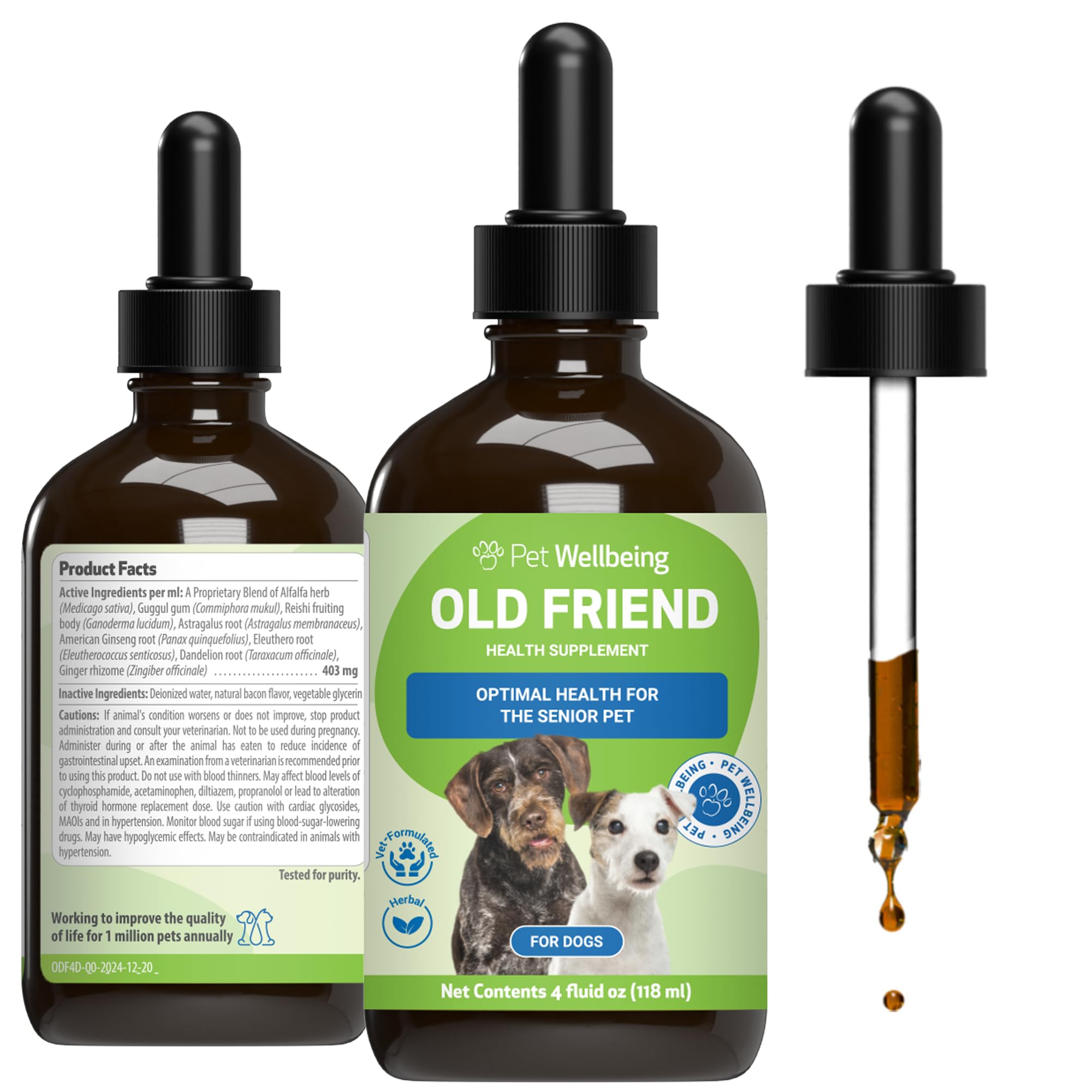 Pet Wellbeing Old Friend for Senior Dogs & Cats - Supports Immune System Health, Joint Mobility, Healthy Energy Levels, Alfalfa, Reishi - Veterinarian-Formulated Herbal Supplement 4 oz (118 ml)
