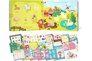 Almond Island Preschool Busy Book for Toddlers 1-3 Years Old, Pre-Assembled, Learning Activity Sticker Book with 12 Different Theme Pages, Montessori Educational Toy for Kids 2 3 4