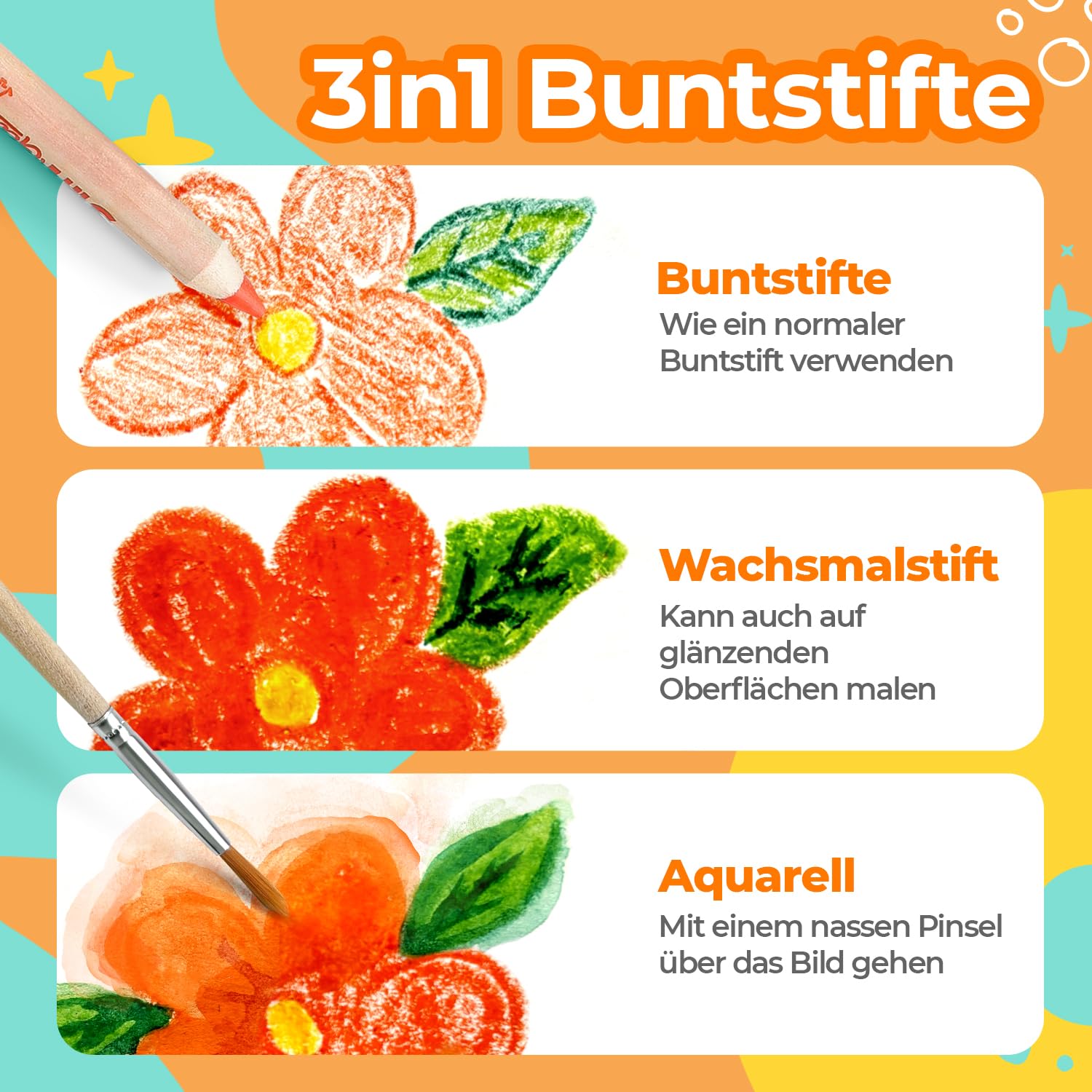 colozoo 3 in 1 Dicke Buntstifte Kinder 12 Farben Kleinkinder Malstifte 2
