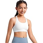 CRZ YOGA Girls Butterluxe Cross Back Sports Bra - Yoga Athletic Casual Tops Scoop Neck Padded Crop Kids Teen