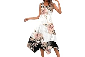 FONMA Summer Spring Dress for Women Casual Fashion Round Neck Sleeveless Dress Printed Slim Fit Irregular Midi Dress