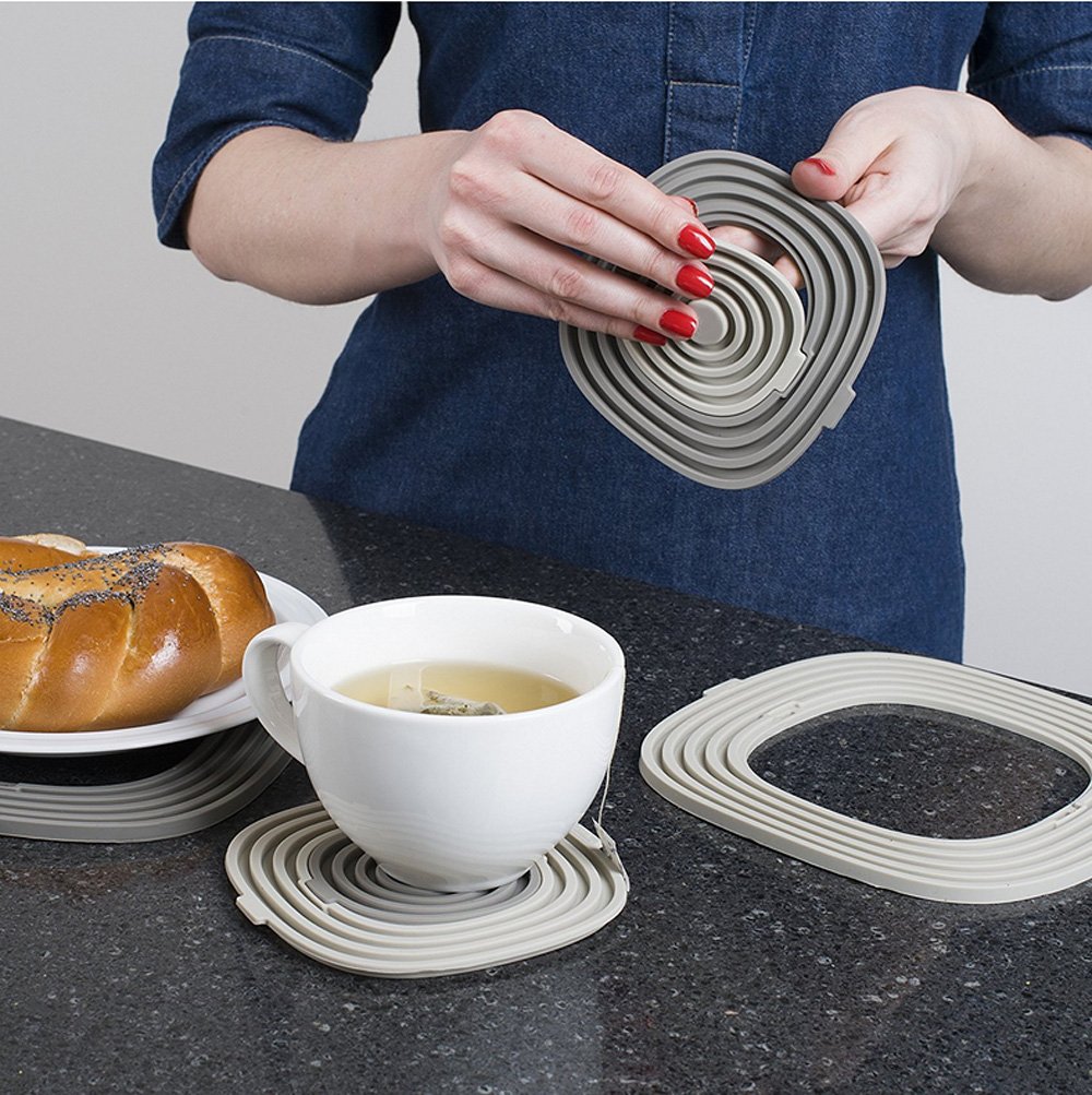 HeTeLe Multicolor Silicone Drink Coasters Set of 3 High Temperature Resistance Non Slip Silicone Hot Pads Mats Prevents Furniture and Tabletop Damages, Absorbs Spills and Condensation