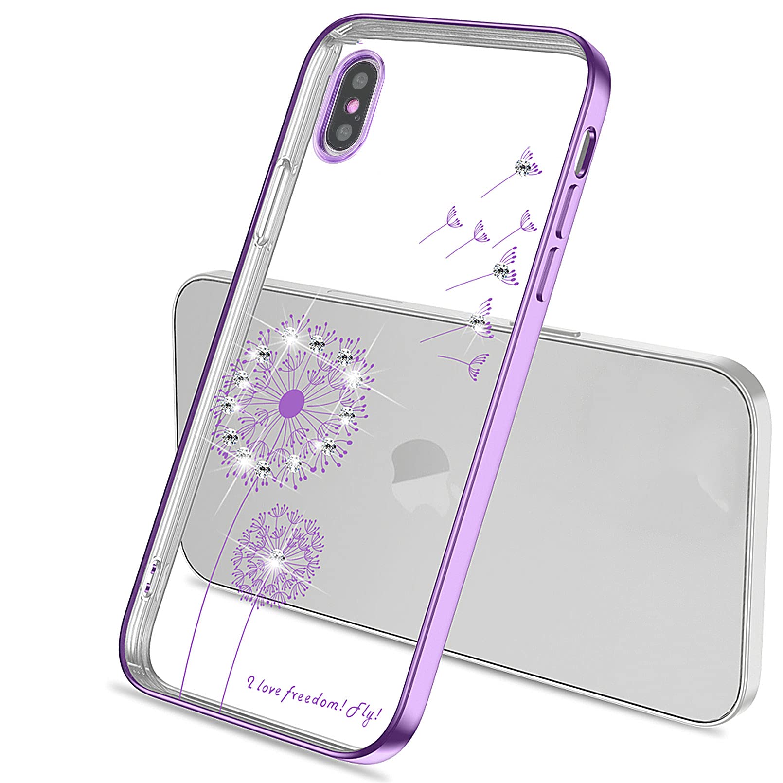 ZCDAYE Case for iPhone X iPhone XS, Dandelion Electroplated Diamond Phone Case Transparent Soft TPU Thin Shockproof Protective Case Cover for iPhone X iPhone XS-Purple
