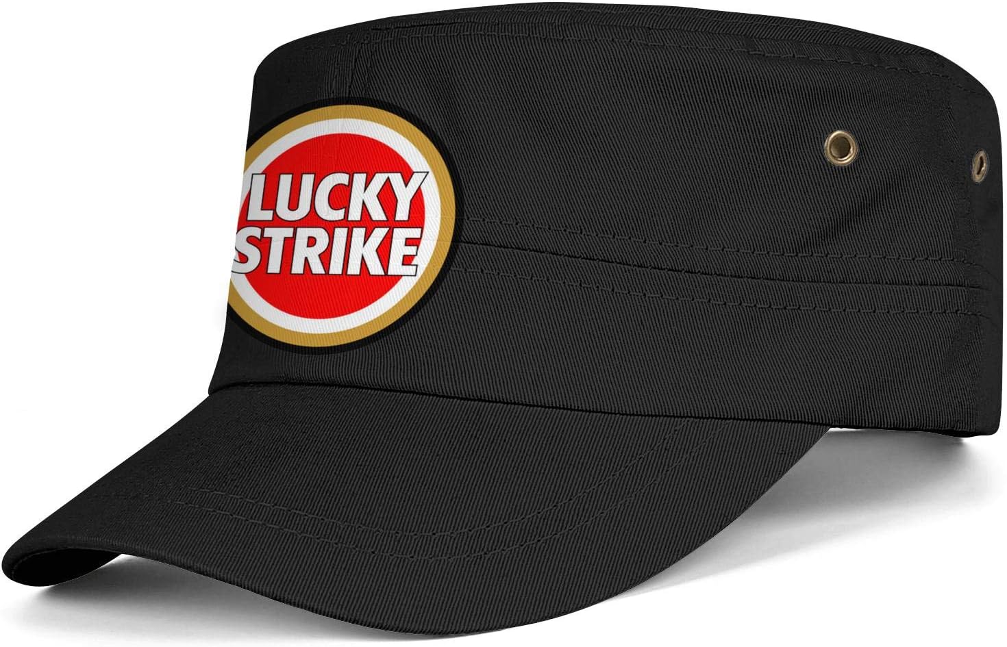 Men Womens Military Caps Lucky-Strike-Logo- Adjustable Cadet Army Caps Snapback Hat Flat Top Cap