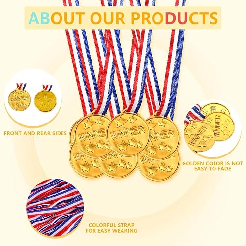 40-Piece Plastic Gold Winner Award Medals Bulk - 1.4 Inch With Ribbons For Sports, Games, Parties & Rewards