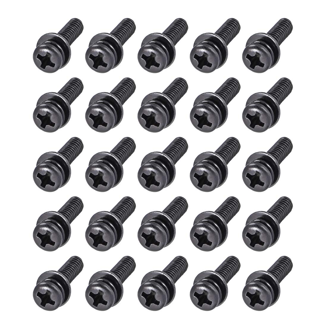sourcing map M4 x 30mm Carbon Steel Phillips Pan Head Machine Screws Bolts Combine with Spring Washer and Plain Washers 25pcs