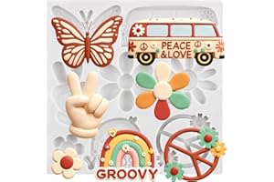 QDMOLDS Groovy Boho Fondant Molds Groovy Hippie Silicone Molds Daisy Boho Rainbow Peace & Love Candy Molds for Cake Decoratio
