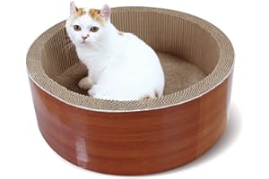 FLUFFYDREAM ScratchMe Cat Scratcher Post & Board, Round Cat Scratching Lounge Bed, Durable Pad Prevents Furniture Damage, 17.32'' x 17.32''x 6.11''