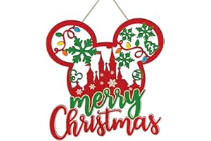 GUPESXU Christmas Mouse Wooden Sign Christmas Hanging Decorations Red Green Snowflake Christmas Door Hanging Sign Welcome Sign for Front Door Ornaments Christmas Wall Hanging Sign Xmas Party Supplies