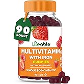 Lifeable Multivitamin with Iron for Adult | 13 Essential Vitamins and Minerals for Men and Women | Great Tasting Naturally Sourced Berry Flavor | Vegetarian Non-GMO | 90 Gummies