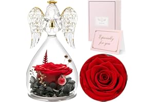 Sunia Preserved Flower Rose Gift for Women - Mother's Day Birthday Gifts for Mom Wife Grandma, Glass Angel Figurines Forever Real Roses Gifts for Her Valentine Day Thanksgiving﻿ (Red)