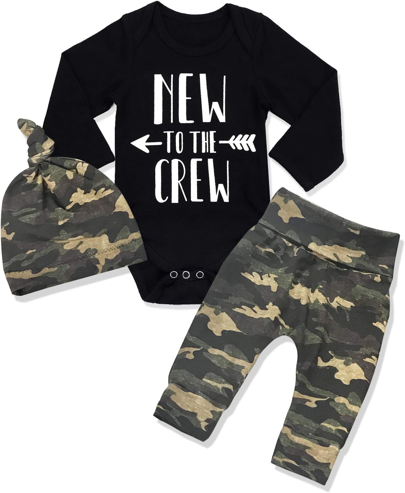 Baby Boy Clothes Letter Print Long Sleeve Romper+Camouflage Pants+Hat 3PCS Outfits Set
